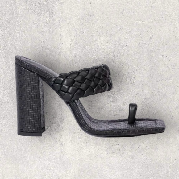 Azalea Wang Square Toe Sandal Chunky Heel Black - Picture 1 of 7